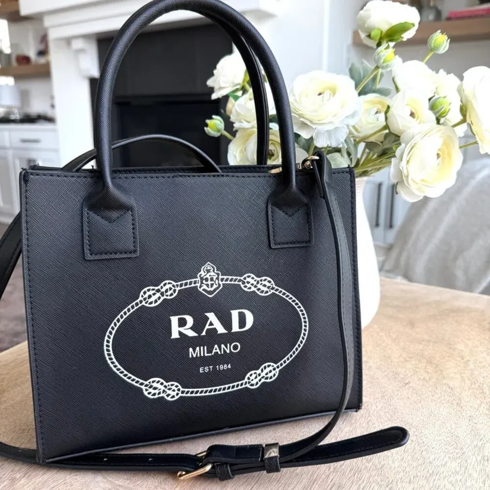 LA|TC RAD Milano Mini Vegan Leather Tote Structured Satchel Black‎ Shoulder Bag